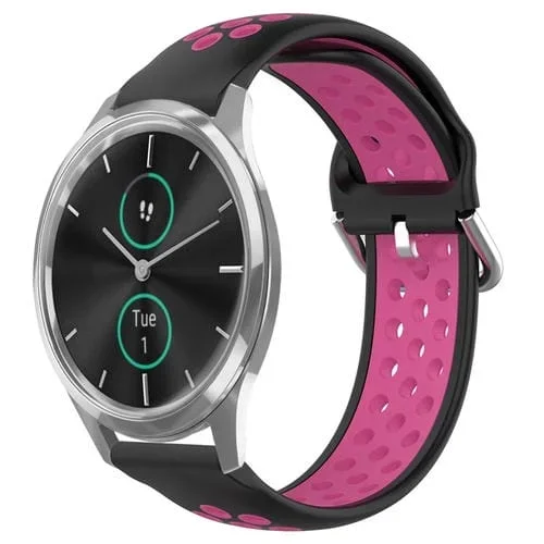 Correa de Reloj para Garmin Vivomove Luxe 20mm Silicona Deportiva Transpirable Perforada (Negro + Rojo Rosa)