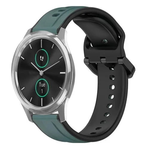 Correa de Reloj para Garmin Vivomove Luxe Silicona Dos Colores Bucle Convexo 20mm (Verde Oliva + Negro)