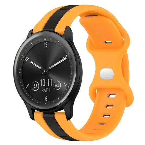 Correa de Reloj para Garmin Vivomove Sport 20mm con Hebilla de Mariposa Silicona Dos Colores (Negro + Amarillo)