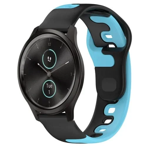 Correa de Reloj para Garmin Vivomove Style de Silicona Doble Color 20mm (Negro + Azul)