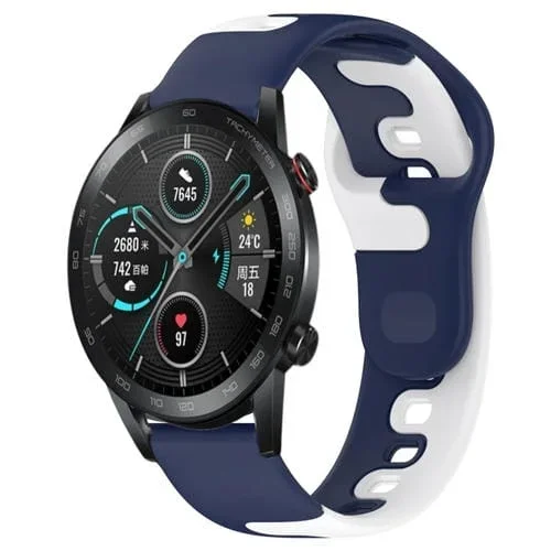 Correa de Reloj para Honor Magicwatch2 42mm 20mm silicona doble color (Azul + Blanco)