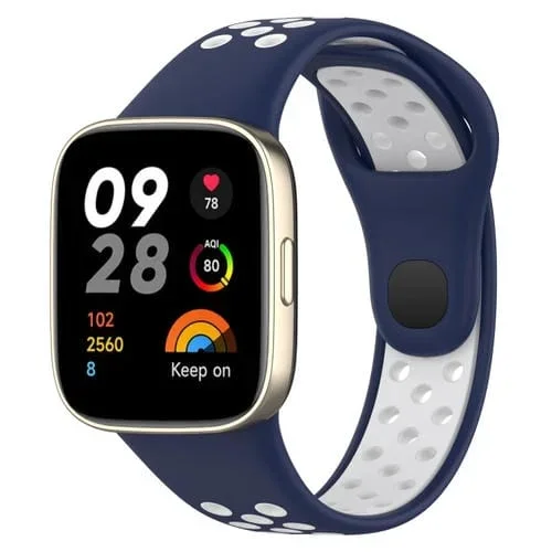 Correa de Reloj para Redmi Watch 3 Lite Sports Silicona Dos Colores (Azul Oscuro + Blanco)