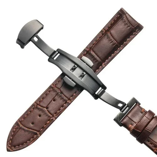 Correa de Reloj Piel de Vaca 20mm con Hebilla de Mariposa (Marrón)