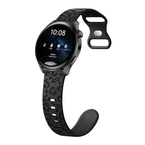 Correa de Reloj Silicona 22mm con Hebilla Forma 8 y Mariposa Estampado Leopardo (Negro)