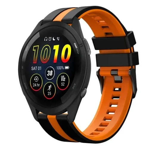 Correa de Reloj Silicona Deportiva Garmin Forerunner 265 Music 22mm (Negro + Naranja)