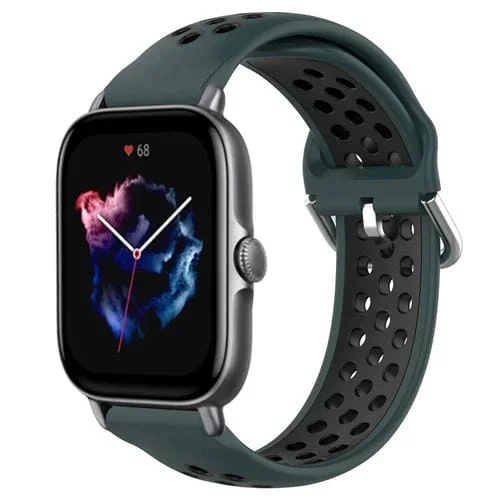 Correa de Reloj Silicona Deportiva para Amazfit GTS 3 20mm Transpirable Perforada (Verde Oliva + Negro)