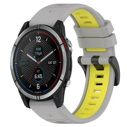 Correa de Reloj Silicona Deportiva para Garmin Quatix 7 22mm (Gris + Amarillo)