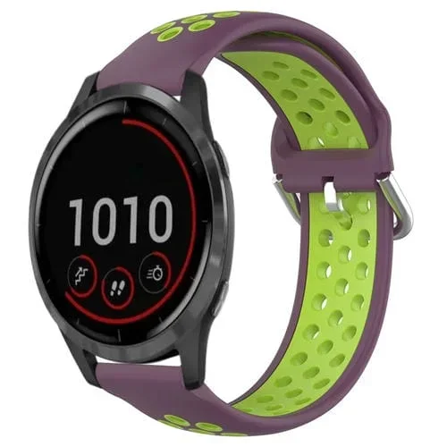 Correa de Reloj Silicona Deportiva para Garmin Vivoactive4 22mm Perforada (Púrpura + Lima)