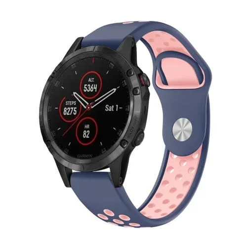 Correa de Reloj Silicona Garmin Fenix 5 Plus 22mm Deportiva (Azul Medianoche + Rosa)