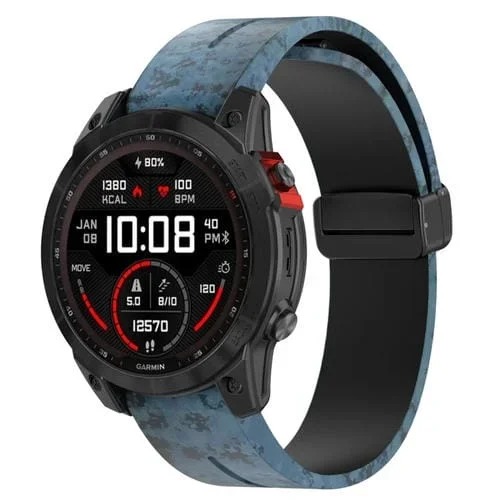 Correa de Reloj Silicona Garmin Fenix 7X Estampado Negro Hebilla Magnética (Mosaico)