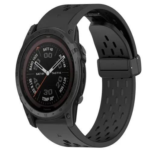 Correa de Reloj Silicona Garmin Tactix 7 Pro con Orificio y Hebilla Plegable 26mm (Negro)