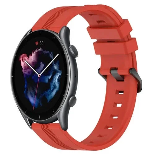 Correa de Reloj Silicona para Amazfit GTR 3 Pro 22mm con Rayas Cóncavas (Rojo)