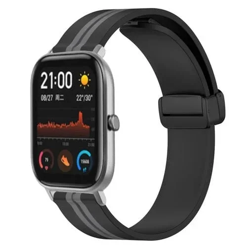 Correa de Reloj Silicona para Amazfit GTS 20mm con Cierre Magnético Plegable (Negro + Gris)