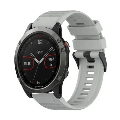 Correa de Reloj silicona para Garmin Fenix 5 22mm con textura horizontal y herramienta de extracción (Gris)