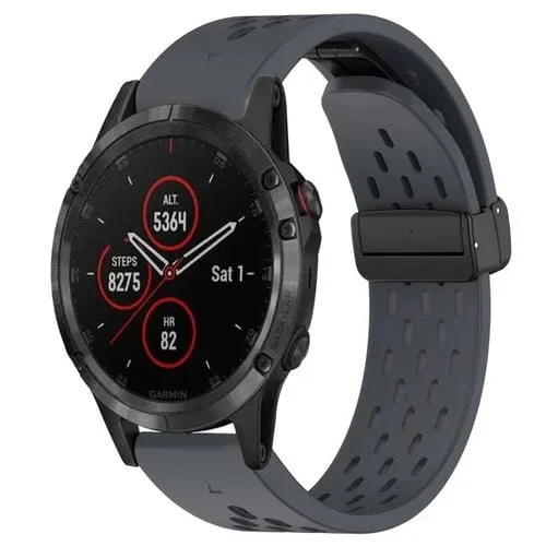 Correa de Reloj Silicona para Garmin Fenix 5 Plus con Orificio y Hebilla Plegable 22mm (Gris Oscuro)