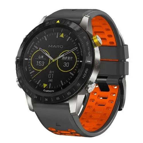 Correa de Reloj Silicona para Garmin Fenix 7X 26mm con Orificio de Tres Filas (Gris Oscuro Naranja)