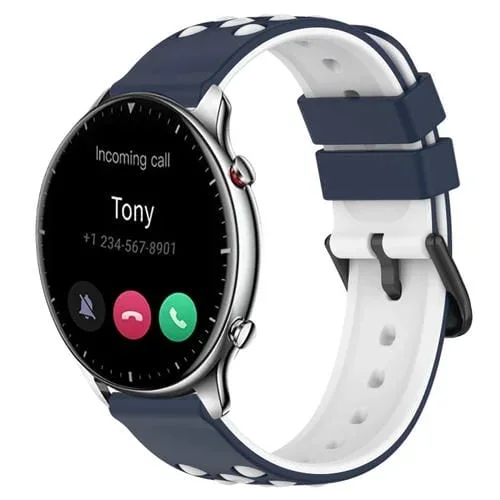 Correa de Reloj silicona porosa para Amazfit GTR 2 22mm (Azul medianoche + Blanco)