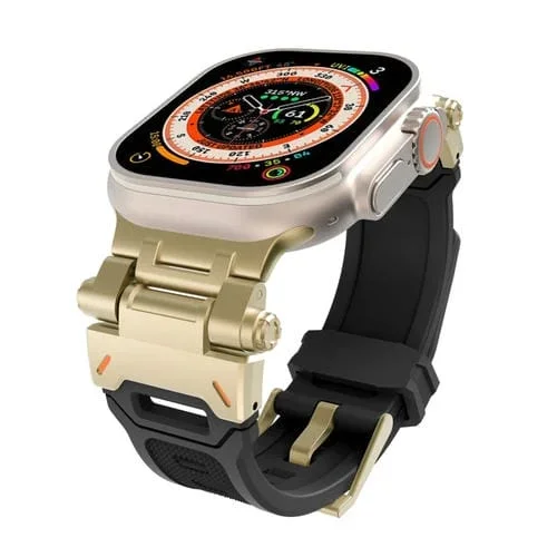 Correa de Reloj TPU con Conector Acero Inoxidable para Apple Watch Se 2023 44mm (Dorada y Negra)