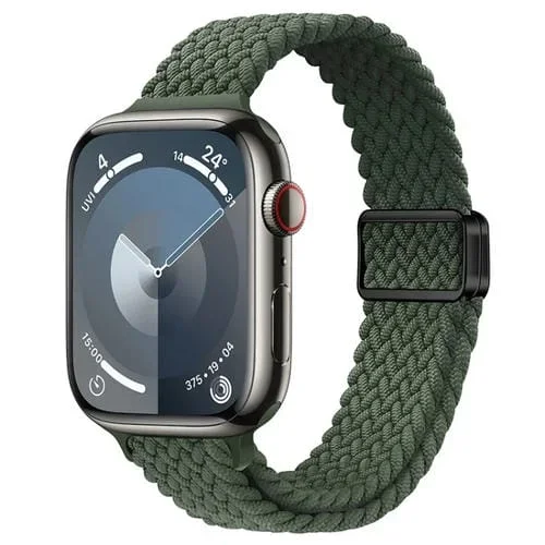 Correa de Reloj Trenzada de Nailon con Hebilla Magnética para Apple Watch Series 8 de 45mm (Verde Oliva Oscuro)