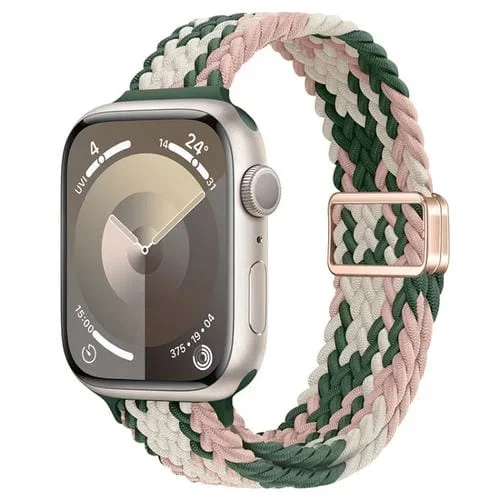Correa de Reloj Trenzada Nailon con Hebilla Magnética para Apple Watch Series 4 40mm (Estrella Rosada con Cactus)