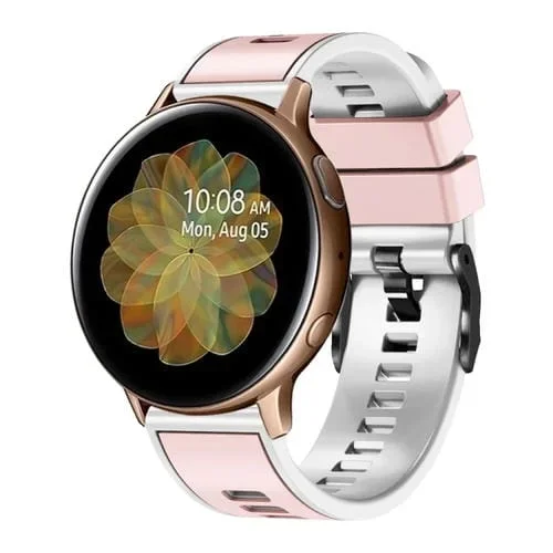 Correa de Reloj Universal Silicona 22mm (Rosa Claro y Blanco)