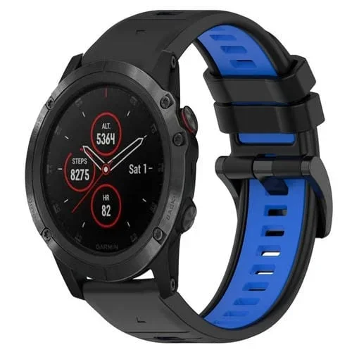 Correa de silicona 20mm para Garmin Fenix 5S Plus Sports (Negro + Azul)