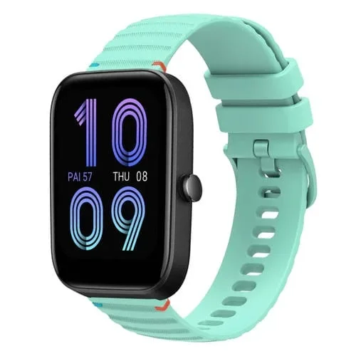 Correa de Silicona 20mm para Reloj Amazfit Bip 3 Pro con Puntadas Onduladas y Puntos (Verde Azulado)