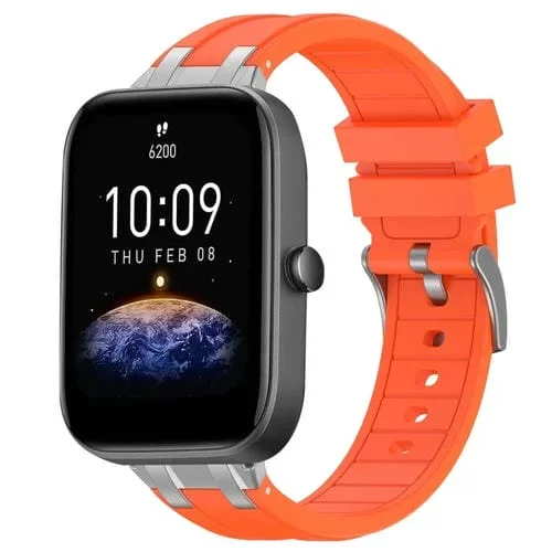 Correa de Silicona Amazfit Bip3 Pro 20mm con Hebilla Plateada y Liberación Rápida (Naranja)