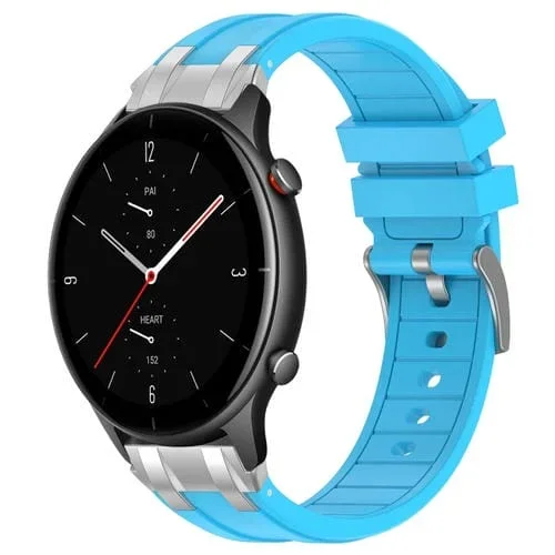 Correa de Silicona Amazfit GTR 2E 22mm con Hebilla Plateada y Liberación Rápida (Azul Cielo)