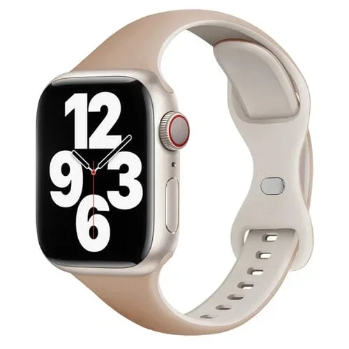 Correa de Silicona Apple Watch Series 7 41mm Hebilla Mariposa Dos Colores (Té con Leche y Blanco)