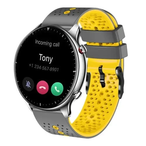 Correa de Silicona Bicolor Perforada para Amazfit GTR 2 22mm (Gris + Amarillo)