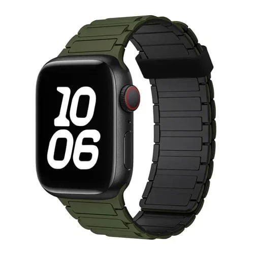 Correa de Silicona con Aro Magnético de Tres Cuentas para Apple Watch Se 40mm (Verde Militar y Negro)