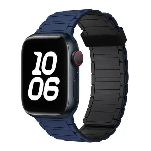 Correa de Silicona con Aro Magnético de Tres Cuentas para Apple Watch Series 3 42mm (Azul Oscuro y Negro)