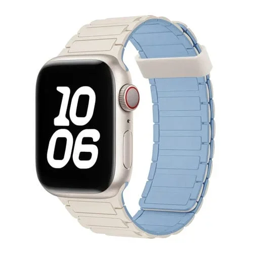 Correa de Silicona con Aro Magnético de Tres Cuentas para Apple Watch Series 7 41mm (Azul Niebla Blanca)