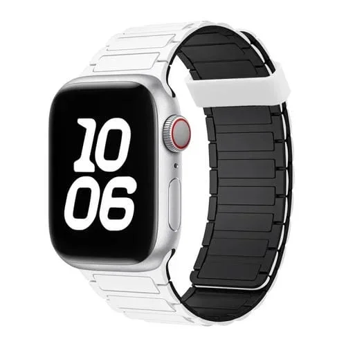 Correa de Silicona con Aro Magnético para Apple Watch Series 8 de 45mm (Blanca y Negra)
