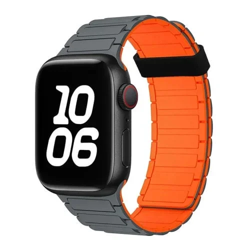 Correa de Silicona con Aro Magnético para Apple Watch Series 9 45mm (Gris y Naranja)