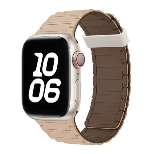 Correa de Silicona con Aro Magnético Tres Cuentas para Apple Watch Series 8 41mm (Té con Leche y Chocolate)