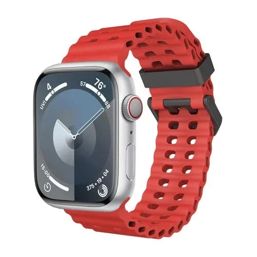 Correa de Silicona con Dos Agujeros en Forma de Océano para Apple Watch Series 7 de 45mm (Roja)