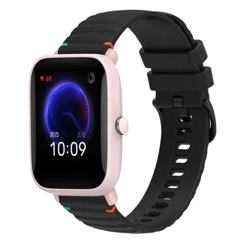 Correa de Silicona con Puntadas Onduladas y Puntos para Reloj Amazfit Pop Pro 20mm (Negra)