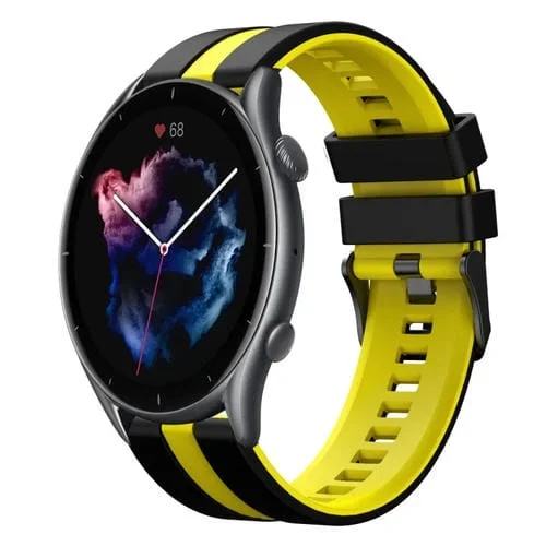 Correa de Silicona Deportiva para Amazfit GTR 3 Pro 22mm (Negro + Amarillo)