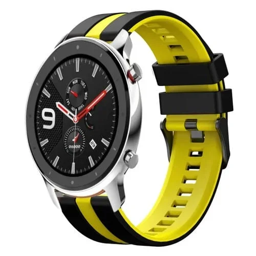 Correa de Silicona Deportiva para Amazfit GTR 4 22mm (Negro + Amarillo)