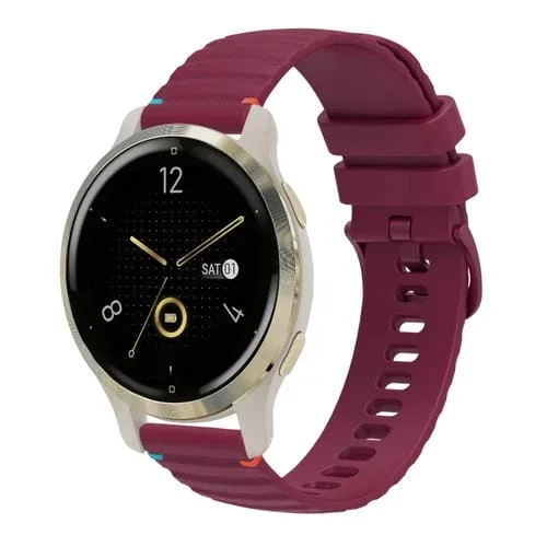 Correa de Silicona Garmin Venu 2S 18mm con Puntadas Onduladas y Puntos (Rojo Vino)