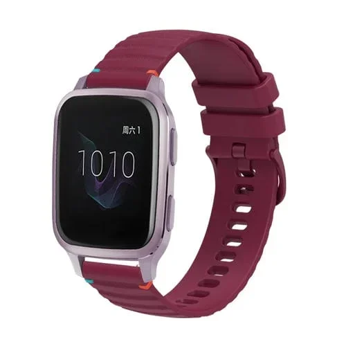Correa de Silicona Garmin Venu Sq 20mm con Puntadas Onduladas y Puntos (Rojo Vino)