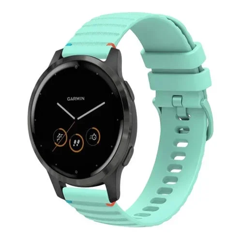 Correa de Silicona Garmin Vivoactive 4 22mm con Puntadas Onduladas y Puntos (Verde Azulado)