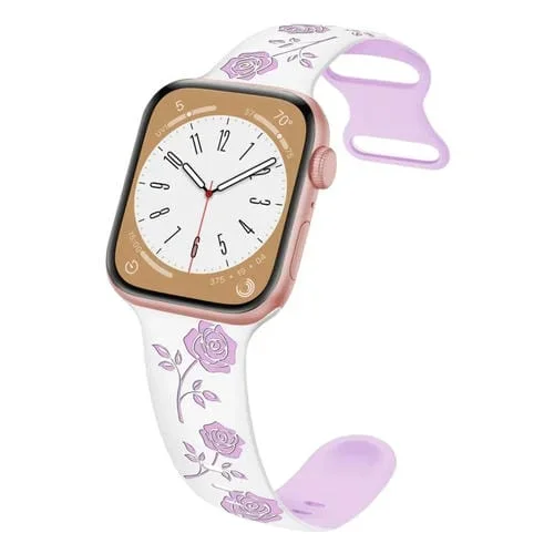 Correa de Silicona Grabada Dos Colores para Apple Watch Se 2023 44mm (Blanco y Morado)