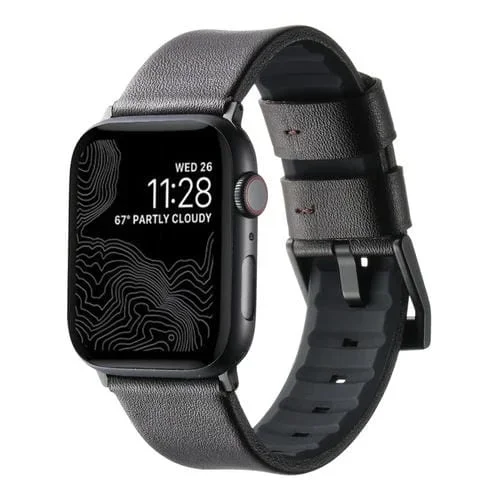Correa de Silicona Híbrida de Cuero para Apple Watch Series 7 45mm (Café + Hebilla Negra)