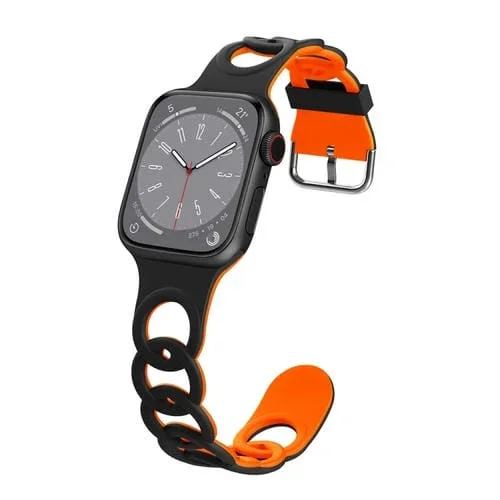 Correa de Silicona Hueca Donut para Apple Watch Series 3 38mm (Negro Naranja)