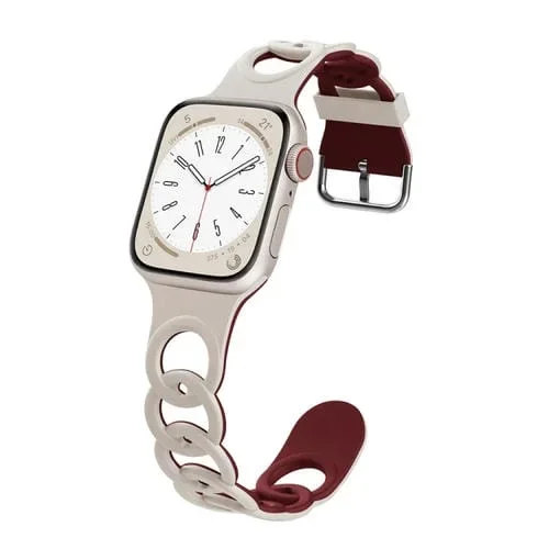Correa de Silicona Hueca Tipo Donut para Apple Watch Series 7 de 45mm (Rojo Vino Starlight)
