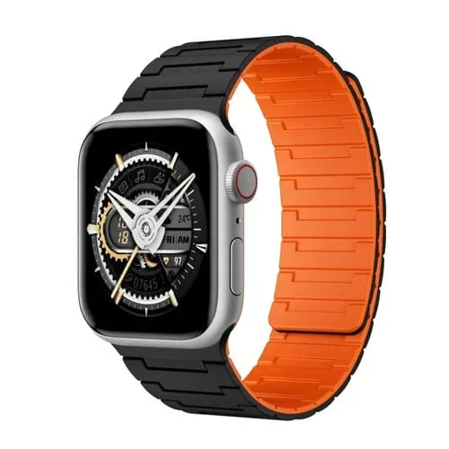 Correa de Silicona Magnética Apple Watch Series 7 41mm (Negra y Naranja)