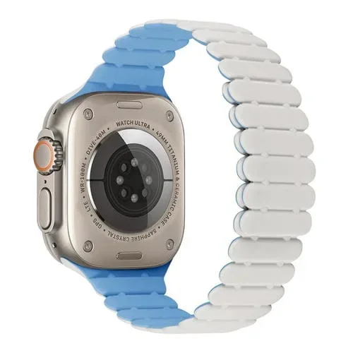 Correa de Silicona Magnética de Bambú para Apple Watch Ultra 49mm (Azul Niebla Blanca)